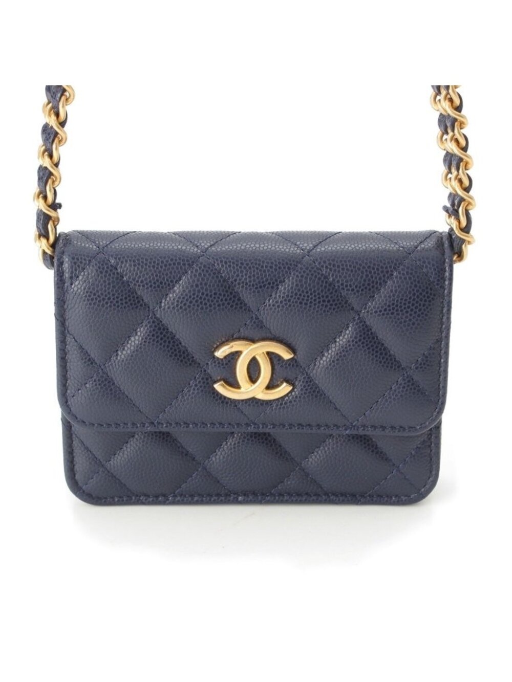 Chanel Quilted Mini Caviar Leather Coco Buttons Chain Shoulder Bag Navy